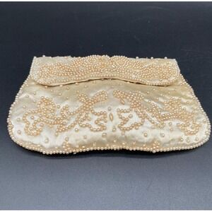 Vintage‎ Dormar Beaded Evening Purse Japan Cream Pearl‑Dot Clutch Sack
